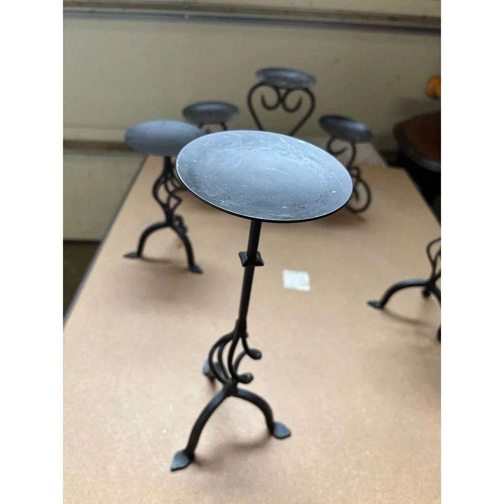 Wrought Iron Table Top Pillar Candle Holders, Set Of 4 Pieces